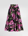 Dolce & Gabbana Cotton Calf-length Circle Skirt With Peony Print In Print