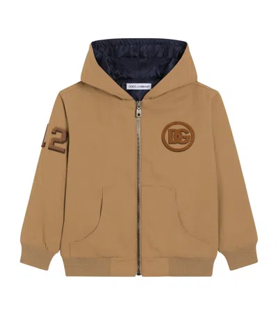 Dolce & Gabbana Kids' Cotton Canvas Logo Jacket In Brown