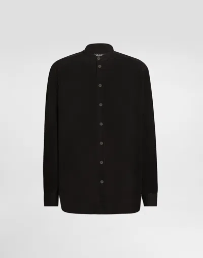 Dolce & Gabbana Cotton Canvas Mandarin Shirt In Black