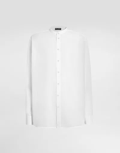 Dolce & Gabbana Cotton Canvas Mandarin Shirt In White