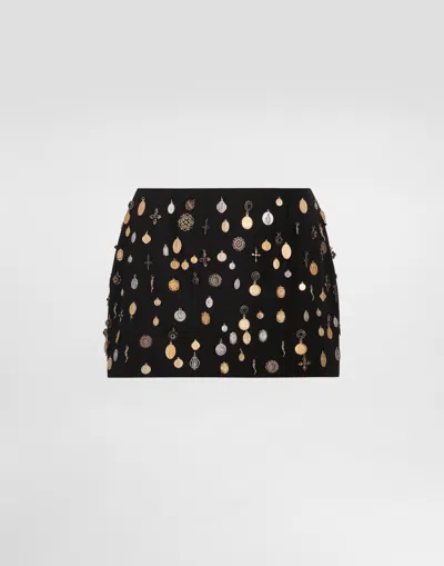 Dolce & Gabbana Charm-embellished Mini Skirt In Black