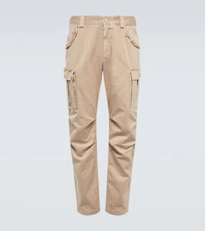Dolce & Gabbana Garment-dyed Cotton Cargo Pants In Powder Beige