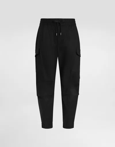 Dolce & Gabbana Cotton Cargo Pants With Branded Tag In Black