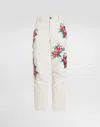Dolce & Gabbana Cotton Cargo Pants With Floral Patches In Beige