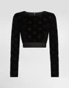 Dolce & Gabbana Cotton Chenille Crop Top With Logo In Black