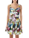 Dolce & Gabbana Multicolor Sleelevelss Mini Dress With Square Neckline And All-over Floral Motif In Fiore Notturno