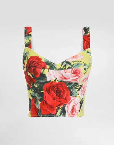 Dolce & Gabbana Cotton Corset Top With Bouquet Print