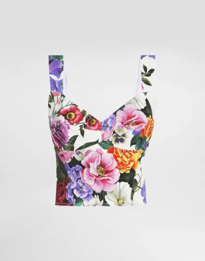 Dolce & Gabbana Cotton Corset Top With Floral Print