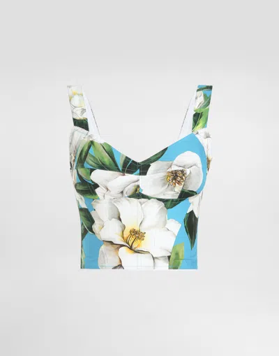 Dolce & Gabbana Cotton Corset Top With Gardenia Print