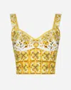 Dolce & Gabbana Maiolica Printed Cropped Cotton-blend Poplin Corset Top In Print