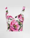 Dolce & Gabbana Pink Crop Top With All-over Printed Floral Motif In Cotton Blend Woman In Print