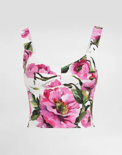 DOLCE & GABBANA COTTON CORSET TOP WITH PEONY PRINT