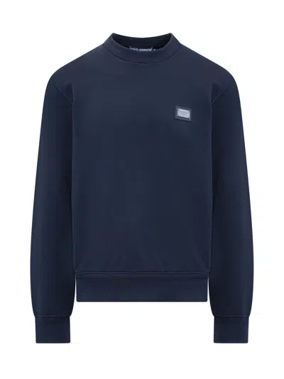 Dolce & Gabbana Cotton Crew-neck Sweatshirt In Blue