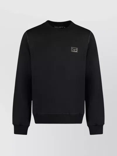 Dolce & Gabbana Cotton Crew-neck Sweatshirt With Ribbed Finish In Blue