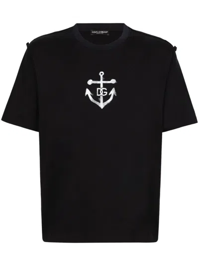 Dolce & Gabbana T-shirt With Embroidered Logo In Blue