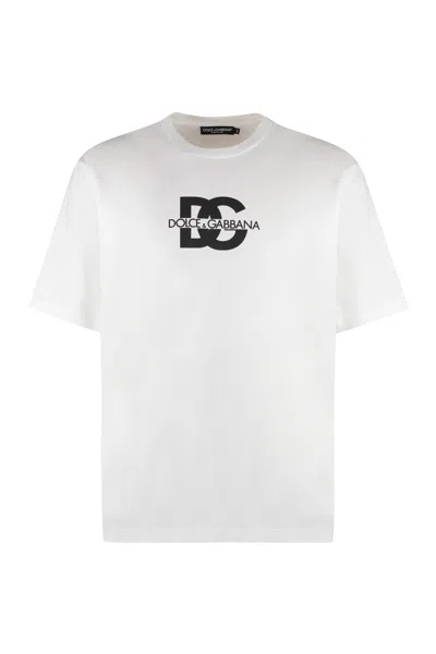 Dolce & Gabbana Short-sleeved T-shirt With Dg Logo Print In White