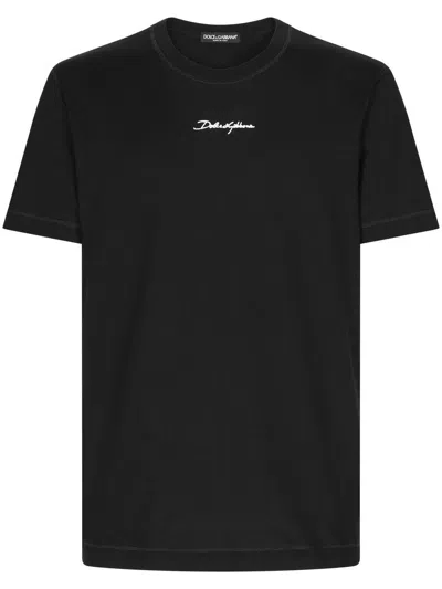 DOLCE & GABBANA BLACK CREWNECK T-SHIRT WITH SIGNATURE LOGO