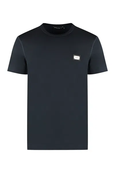 Dolce & Gabbana Cotton Crew-neck T-shirt In Blu Scurissimo 1