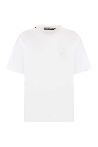 Dolce & Gabbana Cotton Jersey Tonal Logo T-shirt In Optic White
