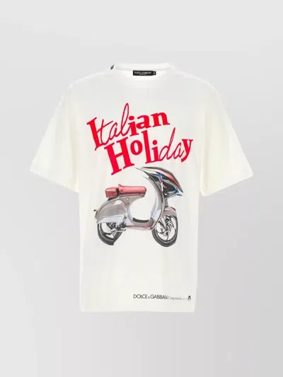 Dolce & Gabbana Cotton Crew Neck T-shirt With Graphic Print In White