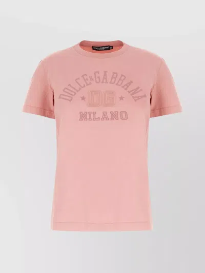 Dolce & Gabbana Cotton Crew Neck T-shirt With Graphic Print In Pink