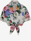 Dolce & Gabbana Multicolor Crop Shirt With All-over Floral Motif And Logo Lettering Detail On The Front In Cotton Wo In Multicolor