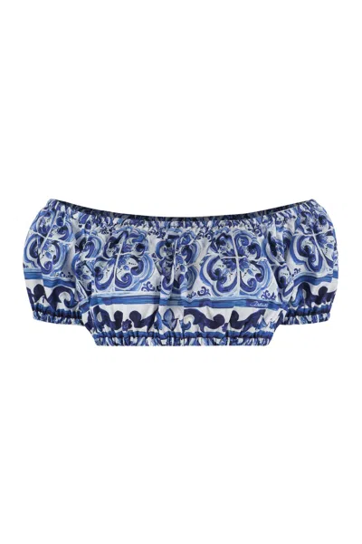 Dolce & Gabbana Cotton Crop Top In Blue