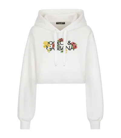 DOLCE & GABBANA COTTON CROPPED LOGO HOODIE