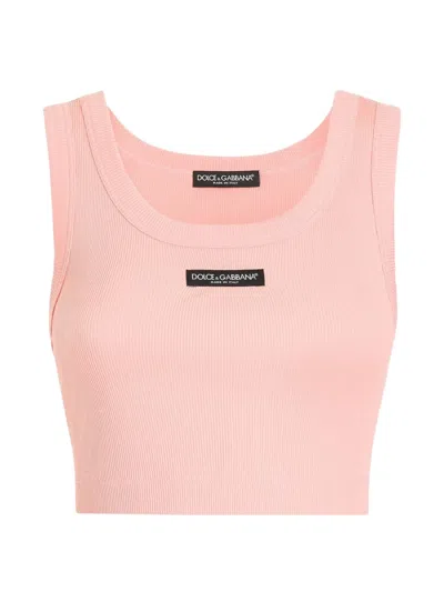Dolce & Gabbana Cotton Cropped Tank Top With Logo In Pink