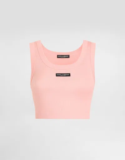 Dolce & Gabbana Cotton Cropped Tank Top With Logo In Pink