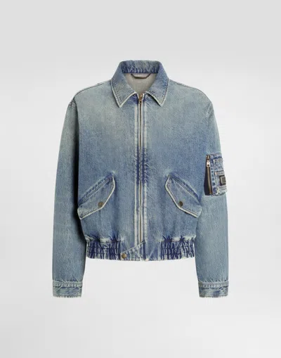 DOLCE & GABBANA COTTON DENIM BOMBER JACKET WITH TAG