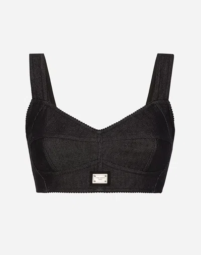 DOLCE & GABBANA COTTON DENIM CORSET BRALETTE TOP