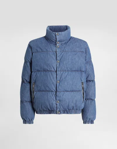 Dolce & Gabbana Cotton Denim Padded Jacket In Blue