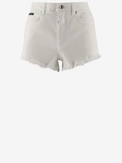 Dolce & Gabbana Cotton Denim Short Trousers With Dg Plaque In White
