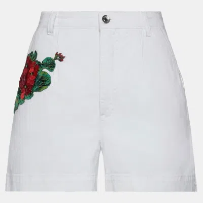 Pre-owned Dolce & Gabbana Cotton Denim Shorts 36 In White