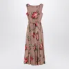 Dolce & Gabbana Abito Midi In Cotone Rosa Con Stampa Fiori Dolce E Gabbana In Neutral