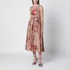 Dolce & Gabbana Abito Midi In Cotone Rosa Con Stampa Fiori Dolce E Gabbana In Brown