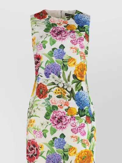Dolce & Gabbana Floral Print Jacquard Cotton Short Dress In Multicolor