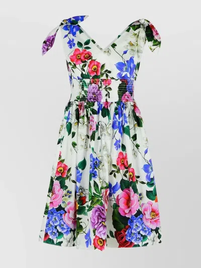 DOLCE & GABBANA COTTON DRESS WITH MULTICOLOR FLORAL PRINT
