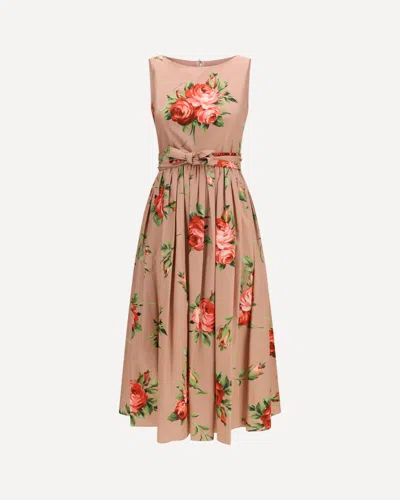 Dolce & Gabbana Abito Midi In Cotone Rosa Con Stampa Fiori Dolce E Gabbana In Pink