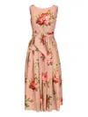 Dolce & Gabbana Abito Midi In Cotone Rosa Con Stampa Fiori Dolce E Gabbana In Brown