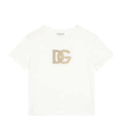 Dolce & Gabbana Kids' Cotton Embellished Logo T-shirt In Gold