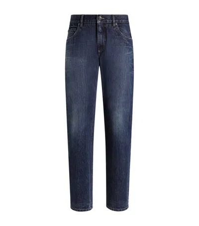 Dolce & Gabbana Cotton Embroidered Slim Jeans In Blue
