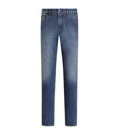 Dolce & Gabbana Cotton Embroidered Slim Jeans In Blue