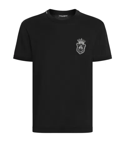 Dolce & Gabbana Black Cotton Heraldic Patch T-shirt