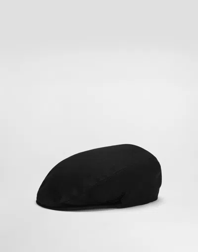 Dolce & Gabbana Cotton Flat Cap With Logo Tag In Black