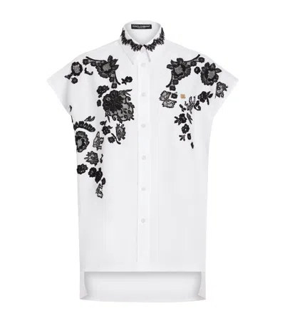 Dolce & Gabbana Cotton Floral Lace-appliqué Shirt In White