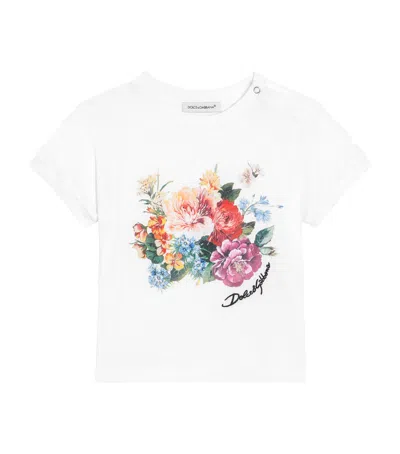 Dolce & Gabbana Kids' Cotton Floral Logo T-shirt In White