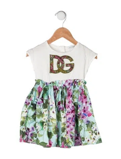 Pre-owned Dolce & Gabbana Babies' Cotton Floral Print Dress In Purple/white