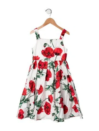Pre-owned Dolce & Gabbana Kids' Cotton Floral Print Sleeveless Dress In White
